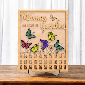 Personalized Mama’s Garden Hanging Sign, Mother’s Day Gift for Mom or Grandma, Custom Wooden Family Name Sign, Laser Cut Decor