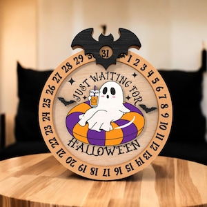 Aftelbord Halloween-spook | Gewoon wachten op Halloween-houttracker | Leuke zwevende spookkalender voor kinderen en herfstdecor