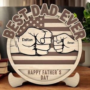 Fist Bump Sign, Personalized Name Fist Bump, Family Hands Fist Bump, Fist Bump Sign with USA Flag, Patriotic Dad Wood Sign