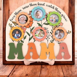 Fotolijst bloemen, Moederdagcadeau, gepersonaliseerd MOM bloem fotobord, Love Them Watch Them Grow Houten cadeau