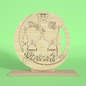 Calendario de cuenta regresiva del Ramadán, decoración de madera para el Ramadán, cuenta regresiva para el ayuno musulmán, regalo de Eid Mubarak, calendario de adviento del Ramadán