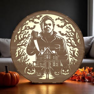DIY Halloween Knife House Lantern | Wooden Horror Light Box Kit | Laser Cut Killer Pumpkin Decor for Spooky Table Display