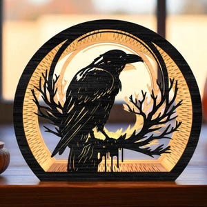 DIY Halloween Laterne | Rabe mit schmelzender Kerzenszene | 3D Light Box Kit aus Holz | Gothic Krähe auf Baum Dekor
