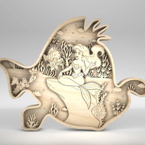 Poisson multicouche 3D avec scène de princesse sirène SVG, couches 3D pour Glowforge