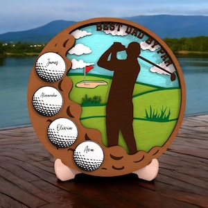 Best Dad by Par Sign, Wooden Golf Sign, Fathers Day Gifts, Dad Golf Sign with Kids‘ Names, Personalized Golf Gift for Dad Grandpa
