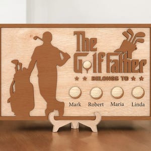 The Golf Father Personalized Dad Sign, Father’s Day Gift for Golfer, Custom Kids Name Golf Ball Decor, Golf Dad Desktop Wood Plaque
