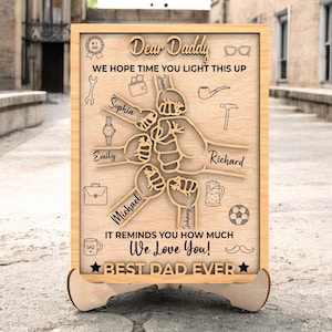 Fist Bump Sign Personalized Name, Fist Bump Family Hands, Fist Bump Plaque Father‘s Day Gift, Dear Daddy We Hope Time You Light This Up