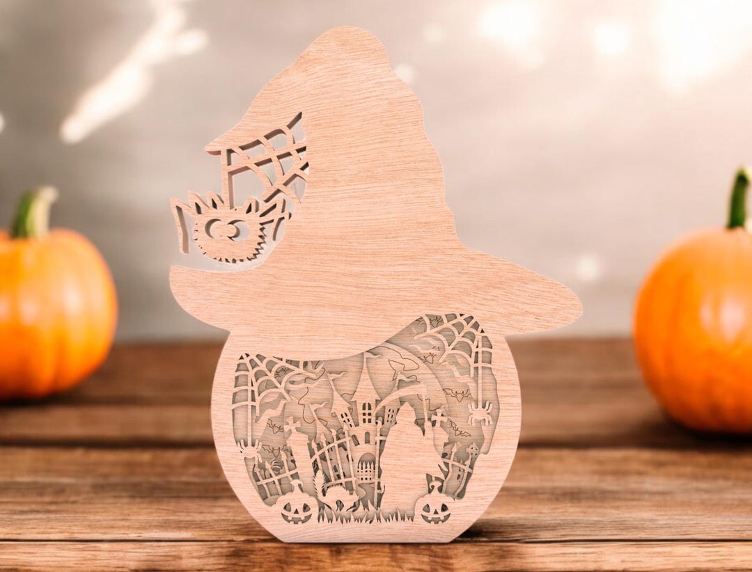 Halloween Witch Hat Pumpkin Sign | Haunted House Multilayer Wood Decor ...