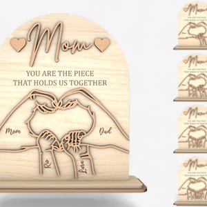 Personalized Wooden Mom Sign, Handmade Mother‘s Day Gift, Custom Engraved Puzzle, You Are the Piece That Holds Us Together