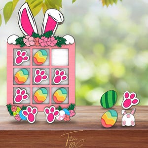 Tic-Tac-Toe-spel Pasen | 3D-konijnenbord | Feestelijk familieplezier | Grillig vakantiedecor | Leuke activiteitentafel voor de lente