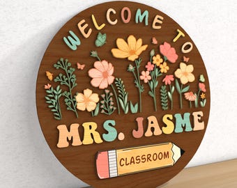 Personalized Teacher Door Sign Svg,Classroom Door Hanger,Classroom Welcome Sign,Classroom Decor, Teachers Appreciation Gifts, Glowforge File