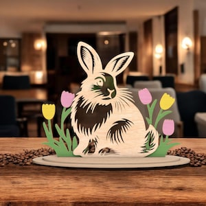 Easter Bunny with Flowers Wooden Decor | Spring Bunny Decoration | Colorful Easter Bunny Gift | Fun Holiday Home Accent
