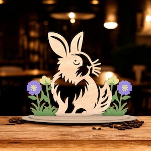 Colorful Easter Bunny Gift | Spring Bunny Decoration | Easter Bunny with Flowers Wooden Decor | Fun Holiday Home Accent