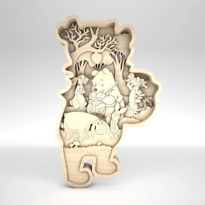 Oso multicapa 3D y amigos cortados con láser SVG, King Magical Kingdom Cartoon 9 Layer Art Piece para Glowforge
