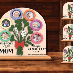 Bloemenfotolijst, Moederdagcadeau, gepersonaliseerd moederbloemfotobord, aangepaste bloemenlijst met kinderfoto's, mdf-houten cadeau voor moeder