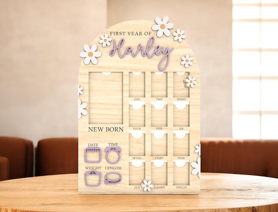 Cadre Photo Floral Personnalisé Pour La Première Année De Bébé | Tableau Des Jalons Sur 12