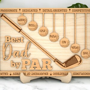 Personalized Fathers Day Gift, Best Dad by Par Sign, Wooden Golf Sign, Golf Themed Wooden Sign with Kids‘ Names, Laser Cut Golf Decor