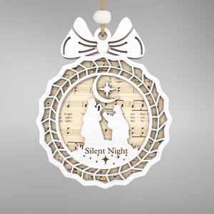 Nuty na szopkę bożonarodzeniową Ornament Svg, Ozdoba na szopkę Svg, Ozdoba grawerowana muzycznie Svg, Ozdoba na piosenkę świąteczną, Plik Glowforge
