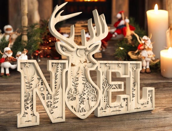 ❤︎sale❤︎デコパージュ ꔛ‬ꕤインテリア雑貨♡ウェルカムボード Xmas Noel Letters, Christmas Decor, Layered Wood Holiday Decor