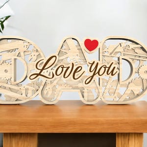 Letrero de herramientas "Papá te ama" / Decoración de taller de madera multicapa / MDF cortado con láser / Regalo para el Día del Padre / Arte rústico de carpintería para estantes
