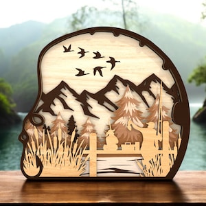 Dad Fishing Layered Wood Sign, Father and Son Outdoor Decor, MDF Laser Cut Fishing Rod Gift, Father’s Day Rustic Cabin Decor