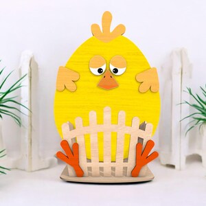 Fun easter decor ,Chick Egg Basket Wooden Decor | Cute Easter Chick Decoration | Fun Spring Holiday Gift | Colorful Wooden Chick Decor