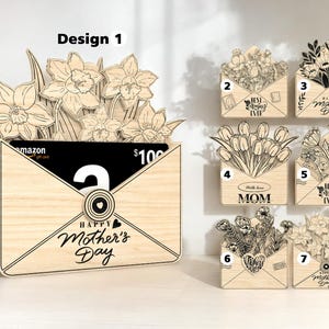 Porte-cartes en bois pour la fête des mères - enveloppe décorative florale, cadeau rustique pour maman, surprise bien pensée, souvenir de la fête des mères
