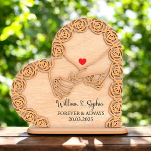 Couples Anniversary gifts, Personalized Holding Hands Line Art Heart Wooden Plaque,Valentines gift for Boyfriend, With My Whole Heart Sign