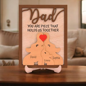 Custom Engraved Wooden Elephant Family Puzzle, Father‘s Day Gift with Kids’ Names, You Are the Piece That Holds Us Together, MDF Wood Decor