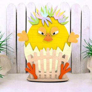 Chick Egg Basket Wooden Decor | Fun Spring Holiday Gift, Colorful Wooden Chick Decor, Cute Easter Chick Decoration