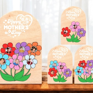 Fotolijst bloemen, Moederdagcadeau, gepersonaliseerd fotobord moederbloem bloem, op maat gemaakte houten mdf standaard met kinderfoto's