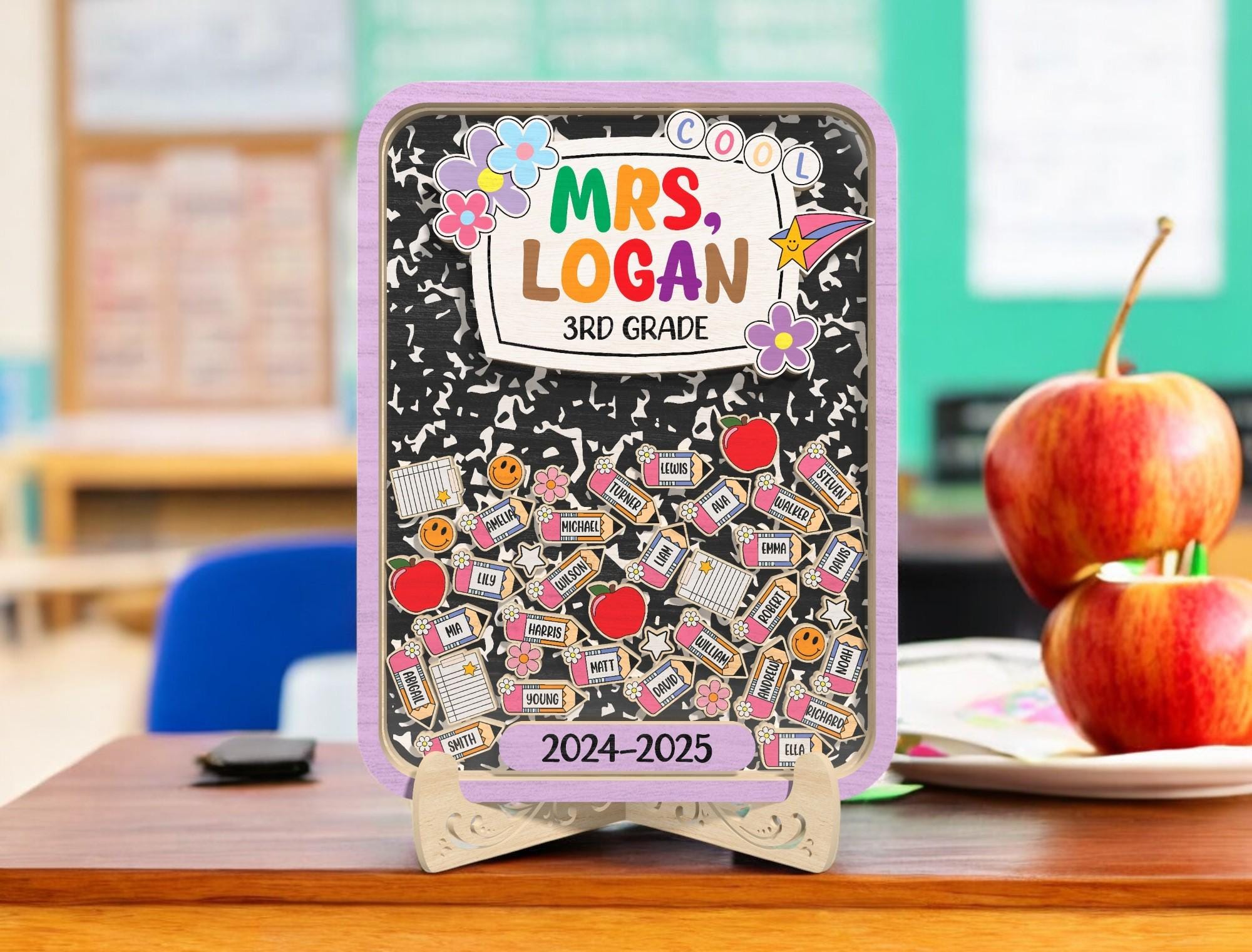 Personalized Teacher Composition Notebook Sign | Custom 3rd Grade Classroom Name Plaque | Back to School Gift with Student Names