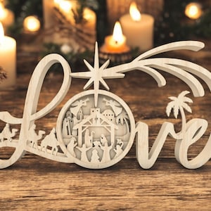 Small Wood Nativity Sign, Christmas Sign Decor, Christian Wooden Word Decor, Jesus Birth Multilayer Shelf Display, Religious Gift for Home