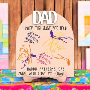 Kindertekening cadeau voor papa | Handgetekend kunstbord voor Vaderdag | Made with Love-plaquette van Kids | Kinderkunstwerk op houten bord