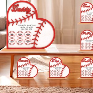 God Hit a Homerun Fathers Sign, Baseball Softball Sign, Baseball Heart Dad Sign with Kids‘ Names, Personalized Baseball Gift for Him