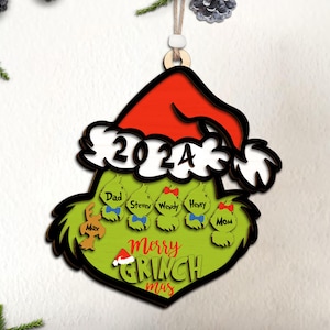 Adorno navideño personalizado 2024 - 2025 Svg, Archivos digitales de adornos navideños familiares, Adorno de dibujos animados Svg, Archivos svg de Christmas Glowforge