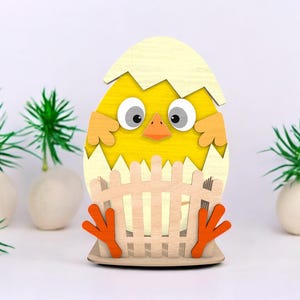 Cute Easter Chick Decoration | Chick Egg Basket Wooden Decor | Fun Spring Holiday Gift | Colorful Wooden Chick Decor