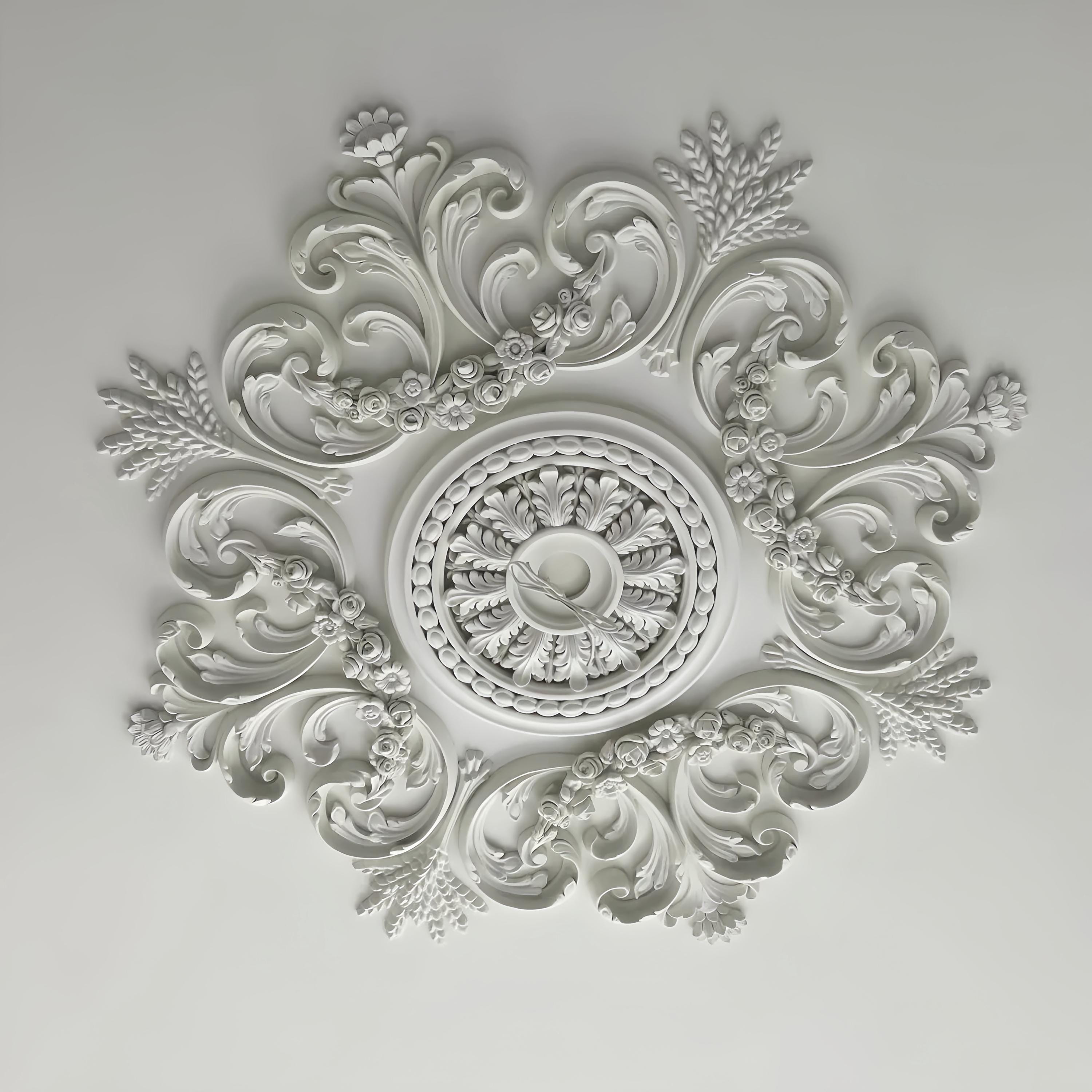 Ceiling Medallion Kits, Pre-drill Center Hole, Pre-cut in Half Round Rose for Installing Canopy, Large Chandelier Base, Elegant Ceiling Rose
