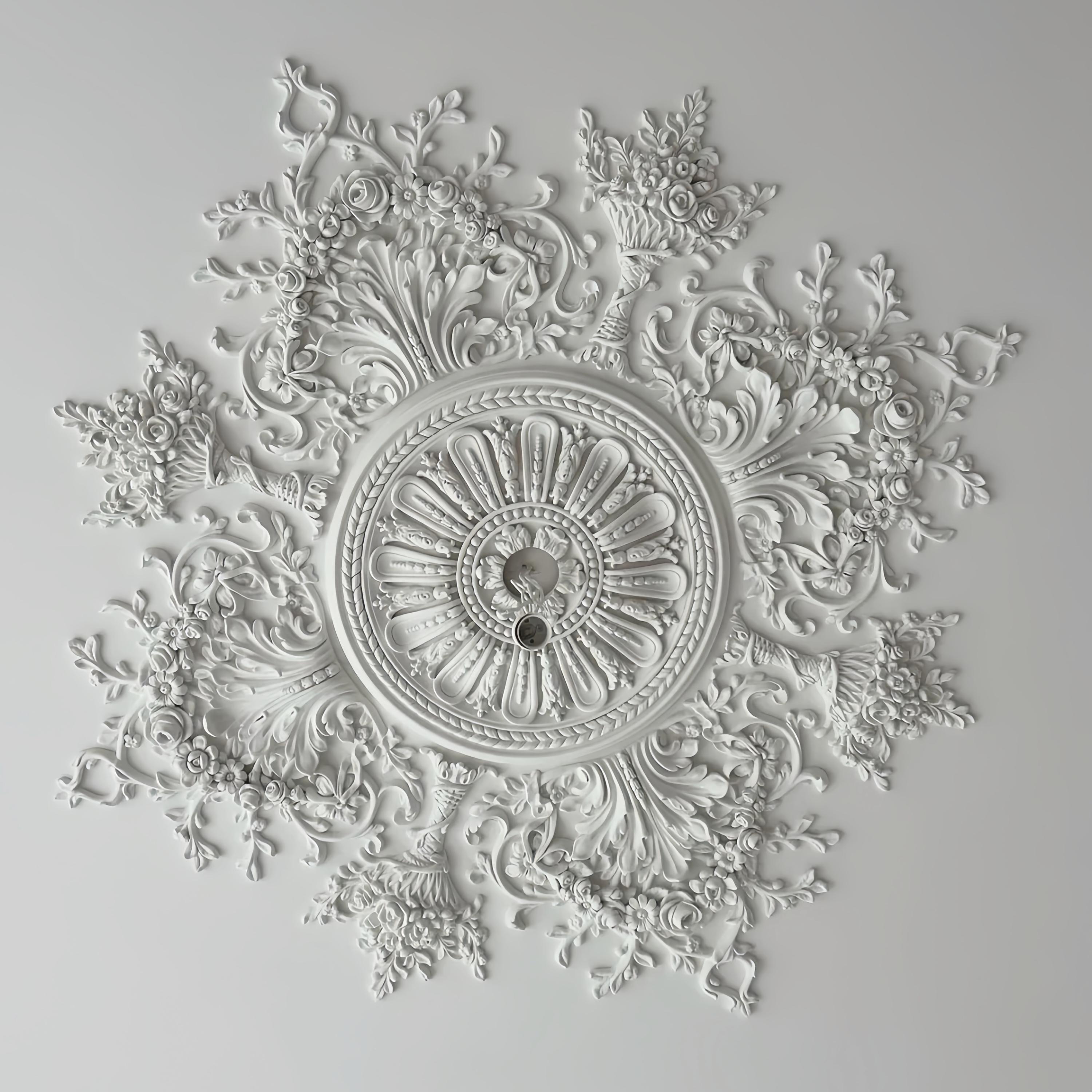 Ceiling Medallion Kits, Pre-drill Center Hole, Pre-cut in Half Round Rose for InstallingCanopy, Large Chandelier Base, Elegant Ceiling Rose