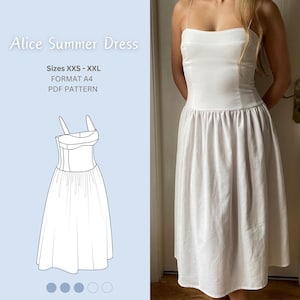 Alice Summer Dress Pattern | Drop-waist midi dress | Digital PDF sewing pattern | Cottage core dress