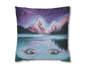 Mystische Berg Kissenbezug, künstlerische Wohnkultur, Boho Akzent Kissen, Geschenk für Naturliebhaber, verträumte Schlafzimmer Essentials