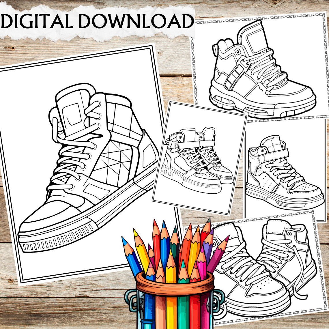 Sneaker Coloring Pages: 73 Trendy Shoe Designs (PDF Download) - Etsy
