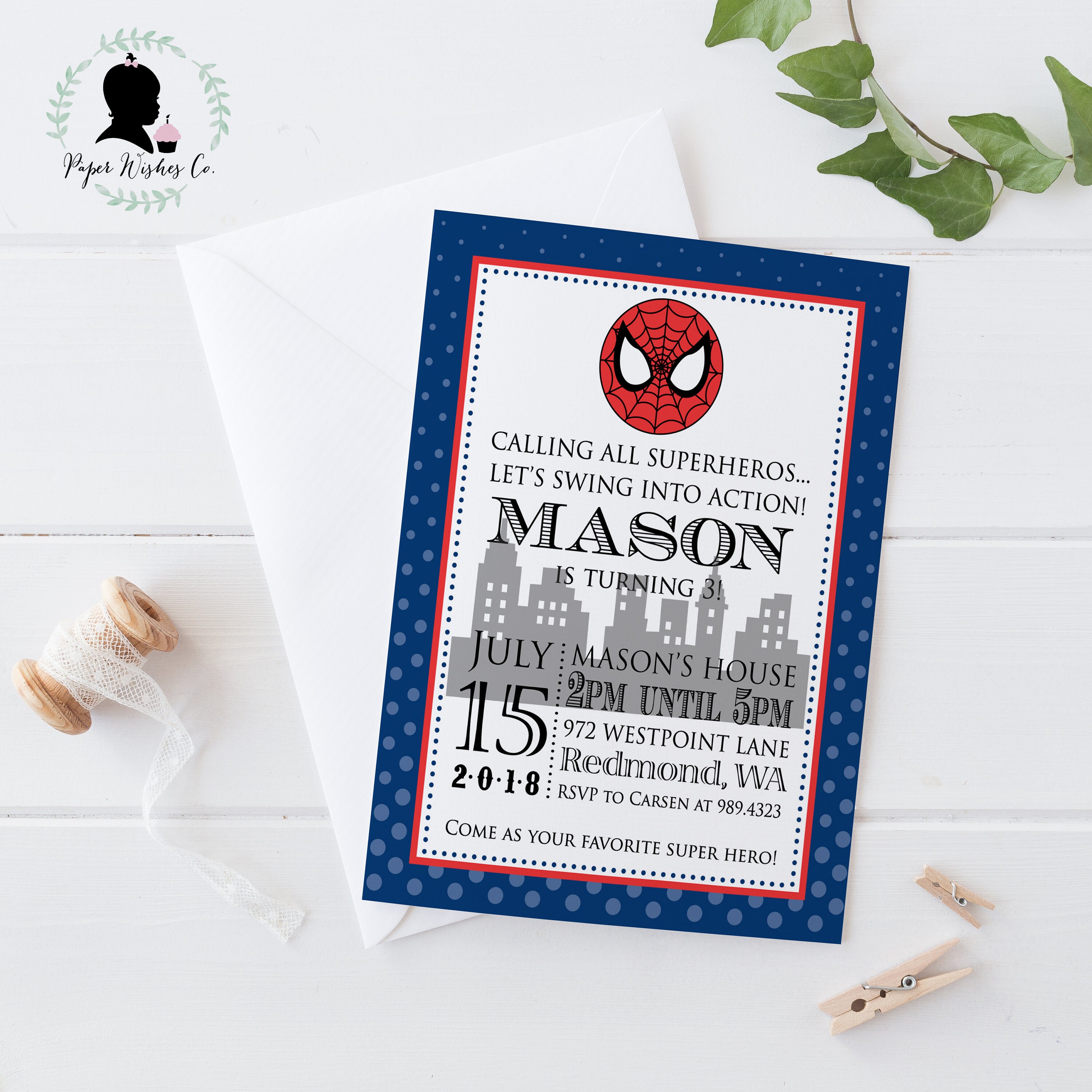 DIY Spiderman Birthday Invitation Spiderman Birthday Party Etsy