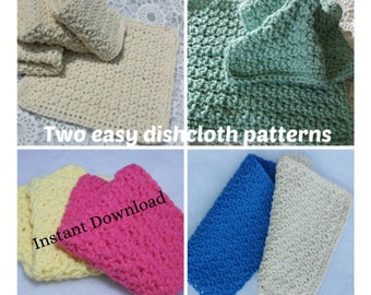 Easy Dishcloth Pattern, Two Easy Crochet Dishcloth Patterns, Beginner Crochet Patterns, Beginner Dishcloth, Simple Dishcloth