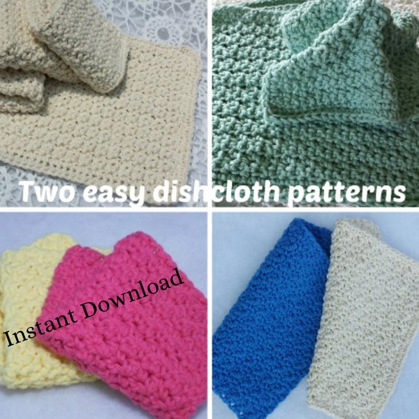 Easy Dishcloth Pattern, Two Easy Crochet Dishcloth Patterns, Beginner Crochet Patterns, Beginner Dishcloth, Simple Dishcloth