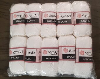 White YarnArt Begonia Yarn, Yarn Art Begonia #1000 Thread, YarnArt Begonia, Yarn Art White Thread, Mercerized Cotton, #2 Weight