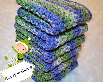 Lot de 6 lavettes violettes et vertes, lavettes vertes, lavettes violettes, lavettes au crochet, lavettes au crochet, chiffons au crochet