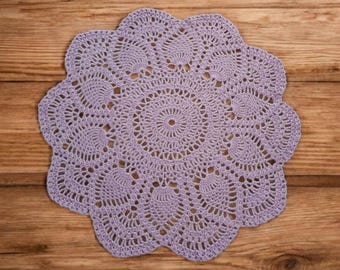 Napperon lavande avec sous-bocks, grand napperon violet, napperon ananas, napperon au crochet, napperon de 17 pouces, napperon fait main, dessus de table au crochet