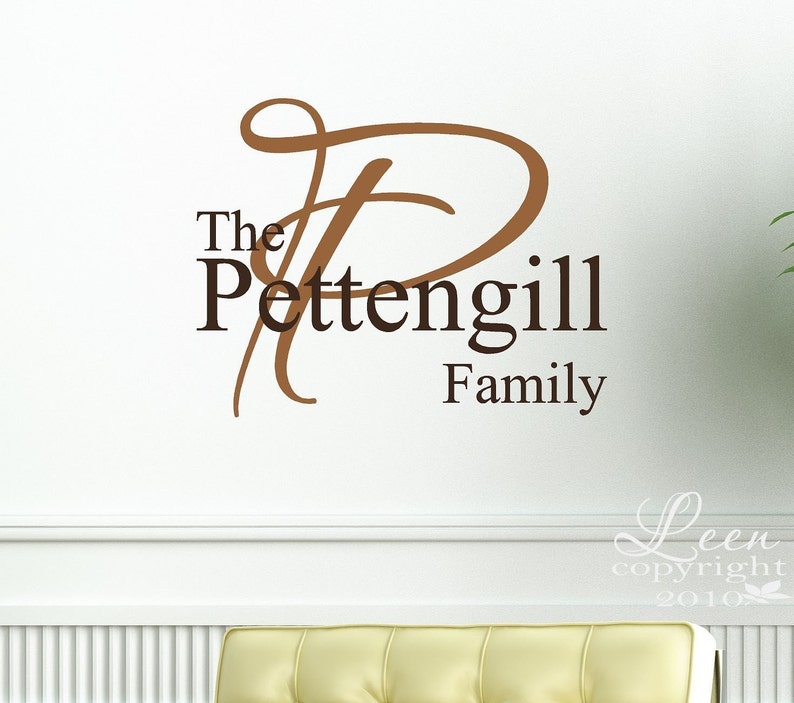 Family Name Monogram Wall Decal Removable Vinyl Wall Decal Monogram Name Initial Decal Family Room Entryway Living Room Made in the USA