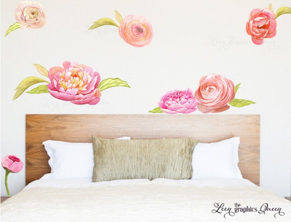 Peony Wallpaper Watercolor Flower Wall Decals Baby Girl Nursery Girl Room Wall Art Eco Friendly Baby Shower Gift Wall Decals